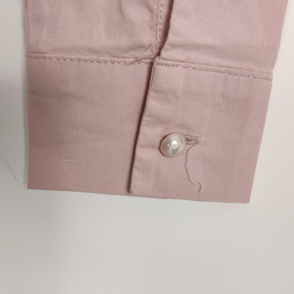 Famelin Women's Blouse Size 2 Pink Pearl Lace Mock Neck Business Casual Elegant - Picture 6 of 11